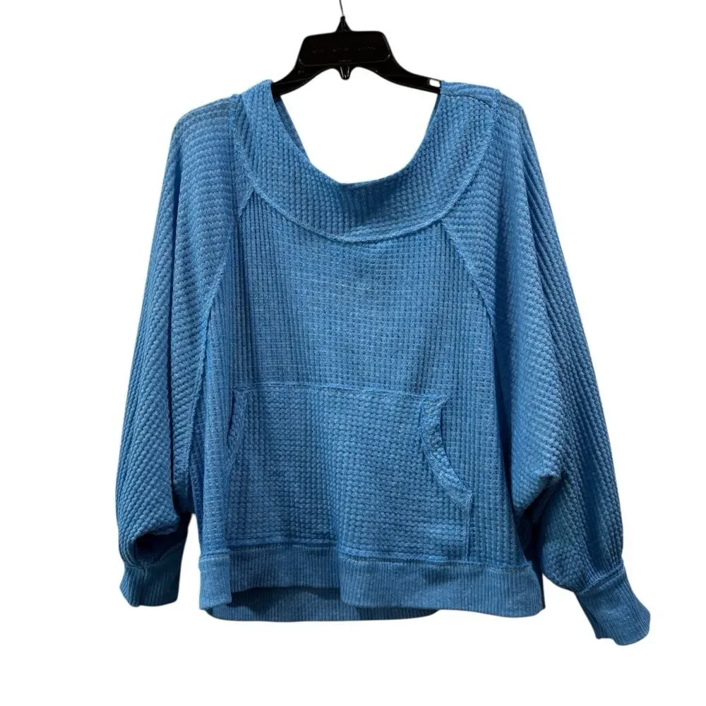 FP We The Free Westend Blue Waffle Slouchy Long Sleeve Size XS